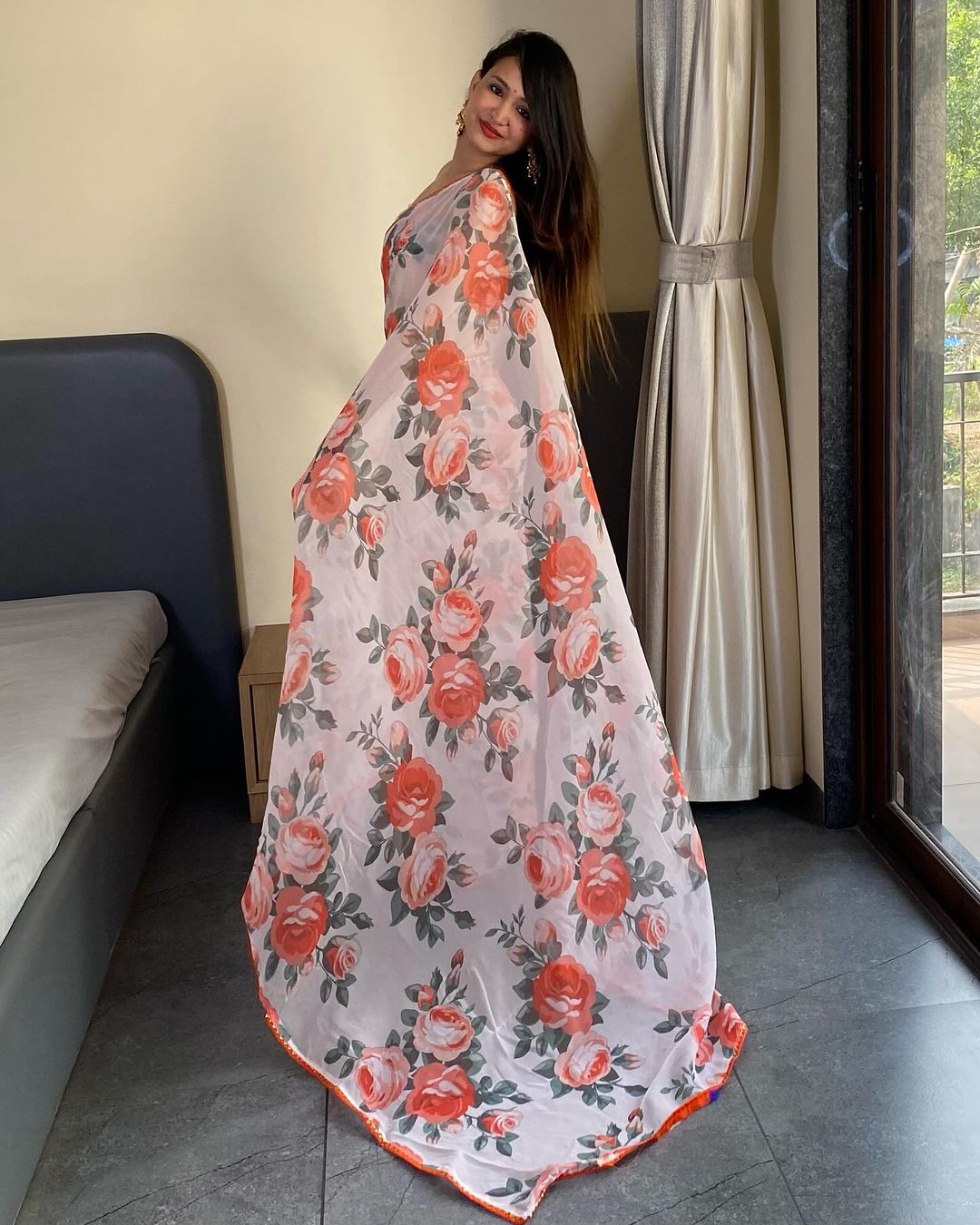 One Minute Ready To Wear Floral Elegance Glamour Saree