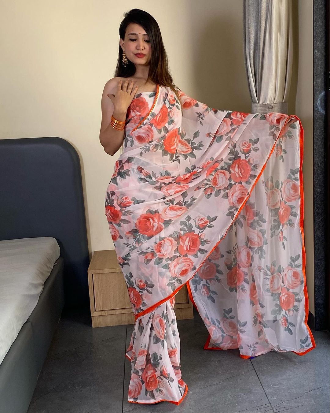 One Minute Ready To Wear Floral Elegance Glamour Saree