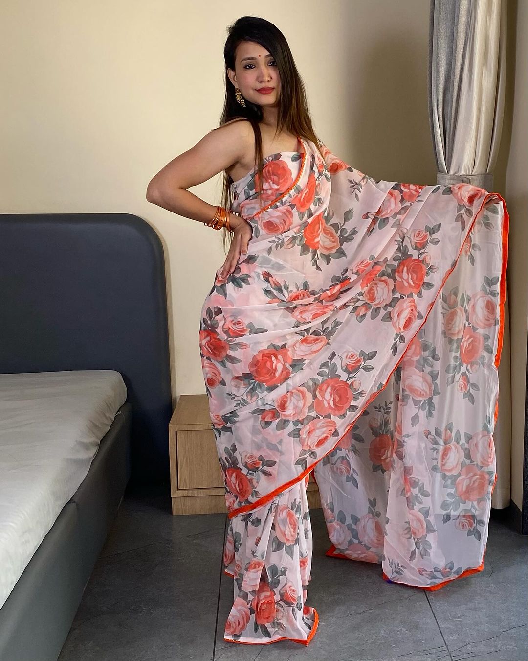 One Minute Ready To Wear Floral Elegance Glamour Saree