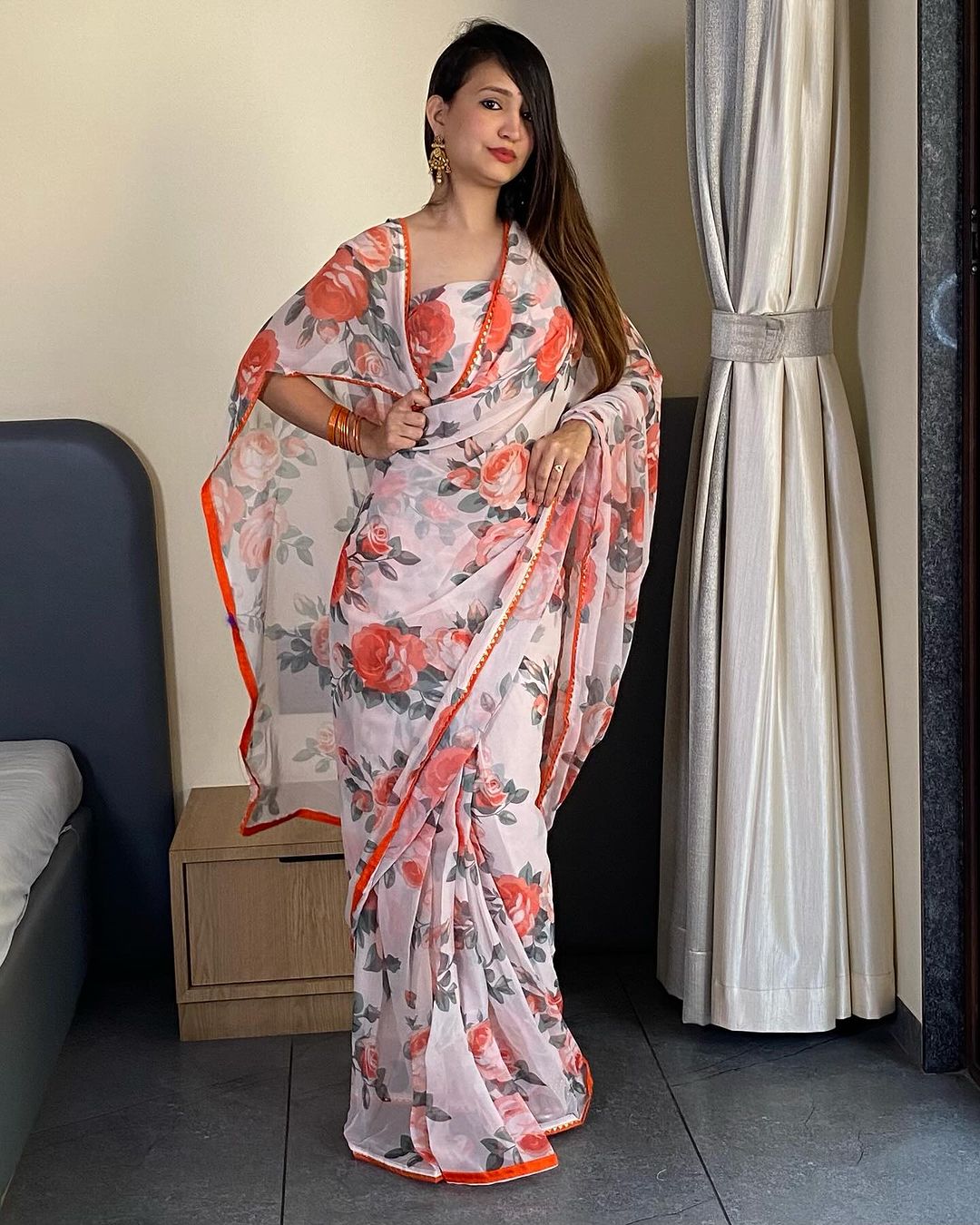 One Minute Ready To Wear Floral Elegance Glamour Saree