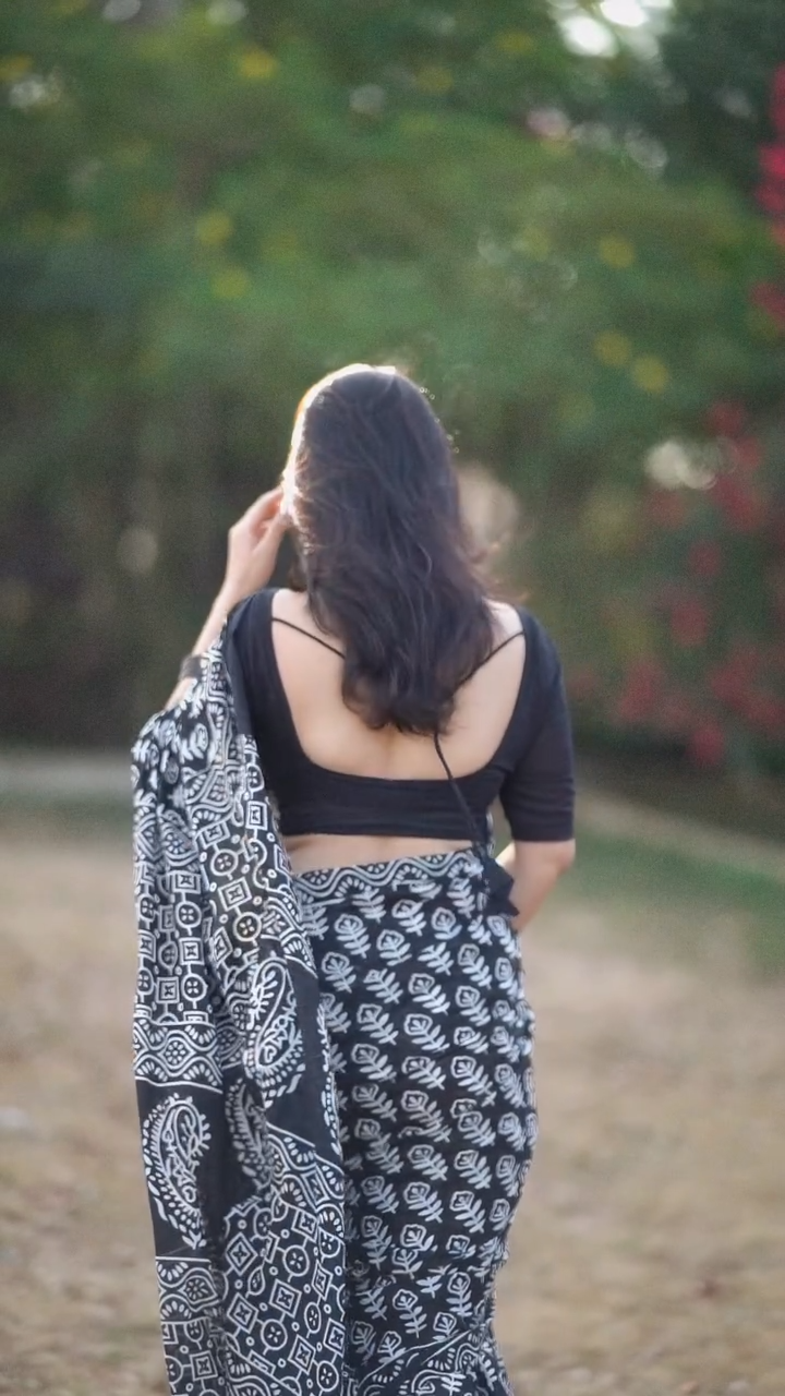 One Minute Ready To Wear Black Cotton Georgette Saree